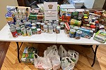 Waldo State Bank's food drive donation table.